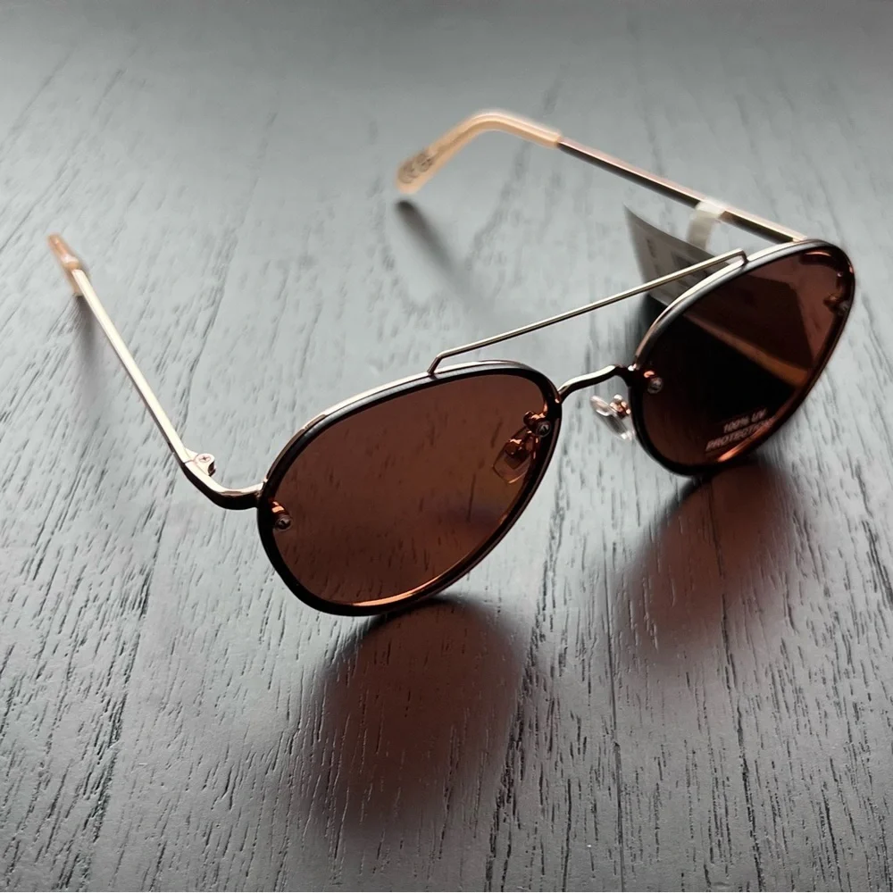 Fossil Rose Gold Metal Aviator Sunglasses 57mm